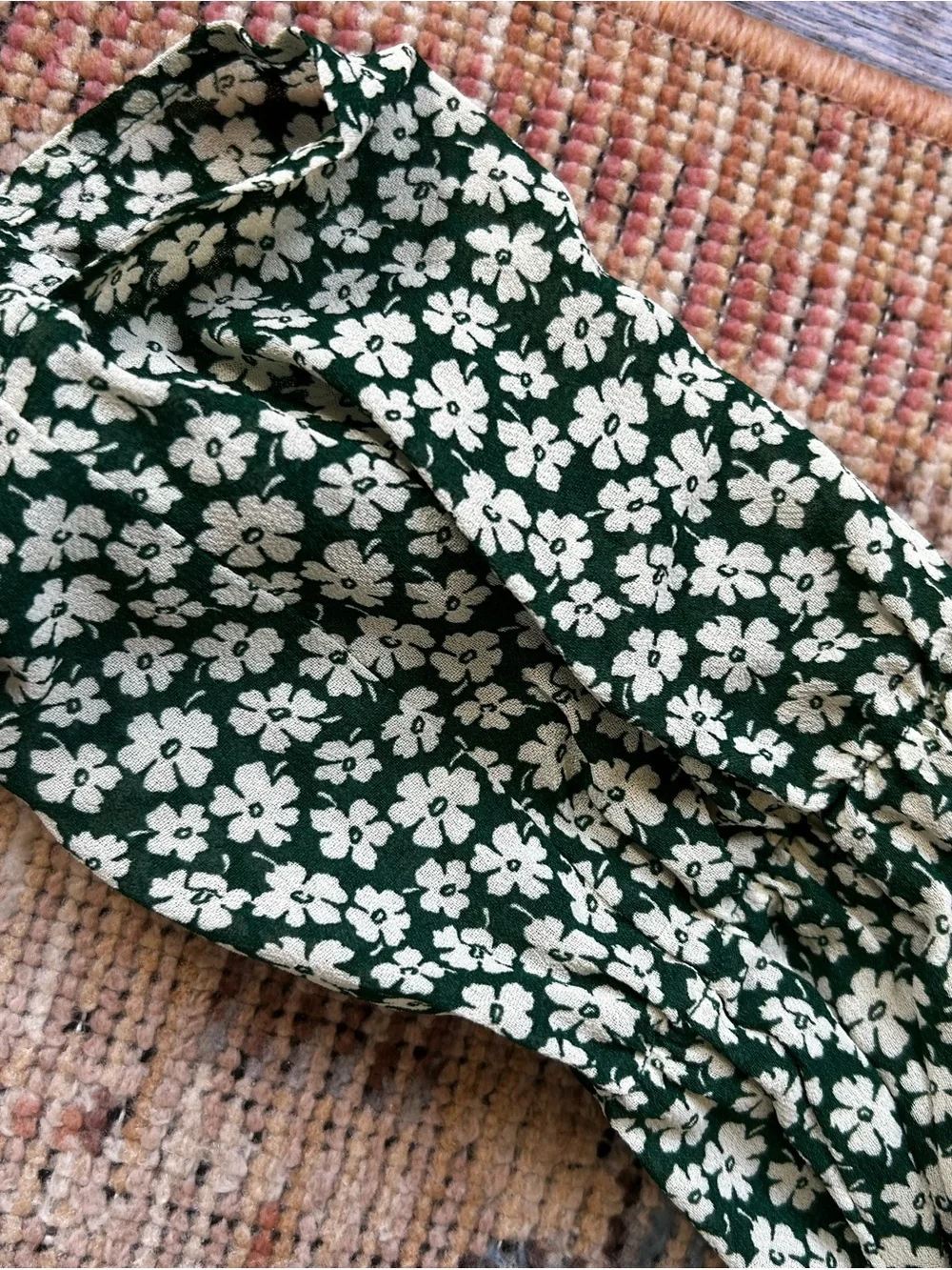 Reformation Green Daisy-Print Square-Neck Puff Sleeve Top